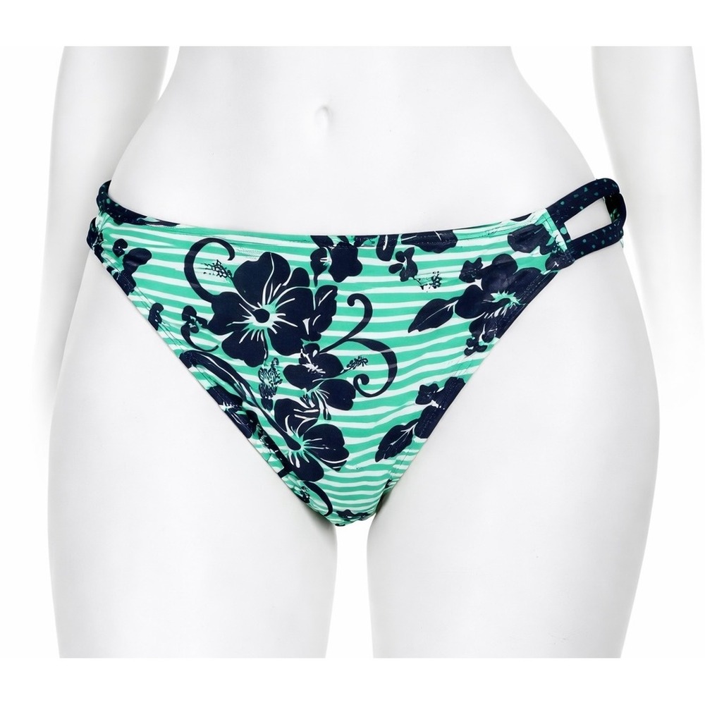 Arizona Jean Co Bikini Bottom XL Green Floral‎ Striped Side Strap NWT